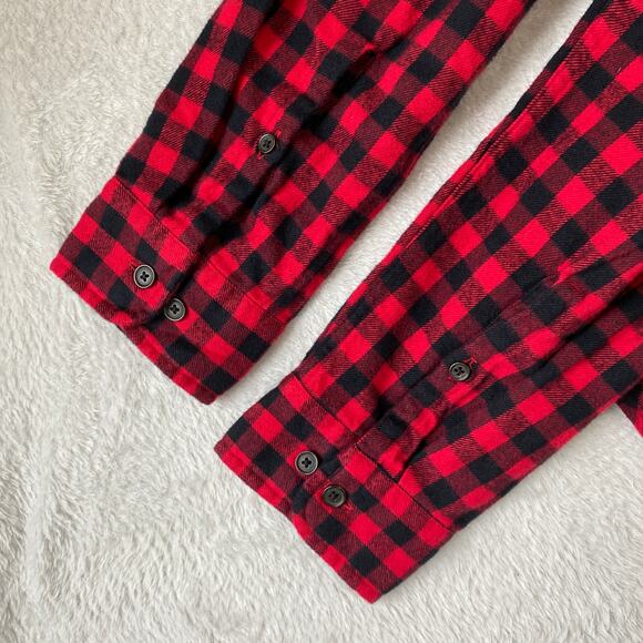 Lands' End Buffalo Plaid Flannel Shirt Men L Red Lumberjack Cowboy Button Down - Picture 6 of 13